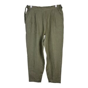 POETRY Sz 6 Light Olive Green Yarn Dyed Linen Barrel Leg/Tapered Pants